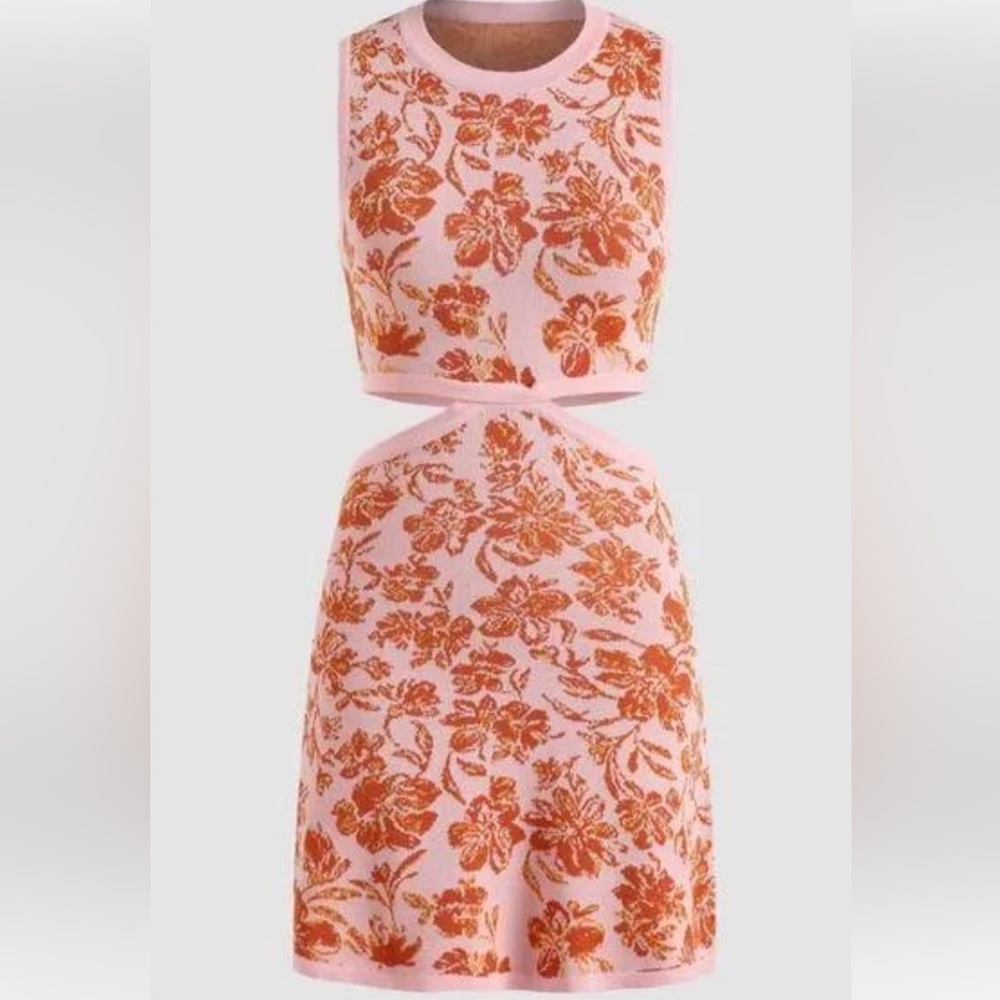 Cider Knit Floral Cut Out Mini Dress - Size Medium